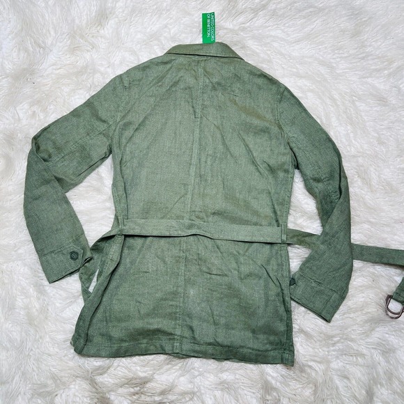 UNITED COLORS OF BENETTON BELTED GREEN CARGO JACKET LINEN - Picture 5 of 5
